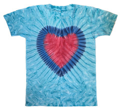 *New* 2XL – Sm Handmade Tie Dye, Aqua w/Heart, Crew or V-Neck