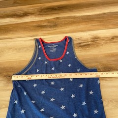 American Eagle Mens XS Blue Star Print Tank Top Patriotic Ringer Athletic Fit