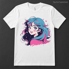 Anime Girl Graphic T-Shirt White Unisex Kawaii Manga Style Tee Cute Shirt