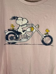 PeanutsShirt Mens L Snoopy Motorcycle Woodstock Pink Short Sleeve Graphic Tee