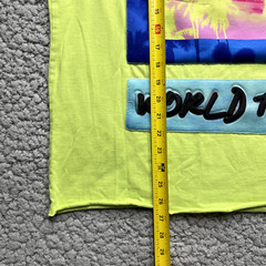 Vintage Akademiks Shirt Mens Large Hi-Vis Yellow Puff Print Palm World Tour Y2K