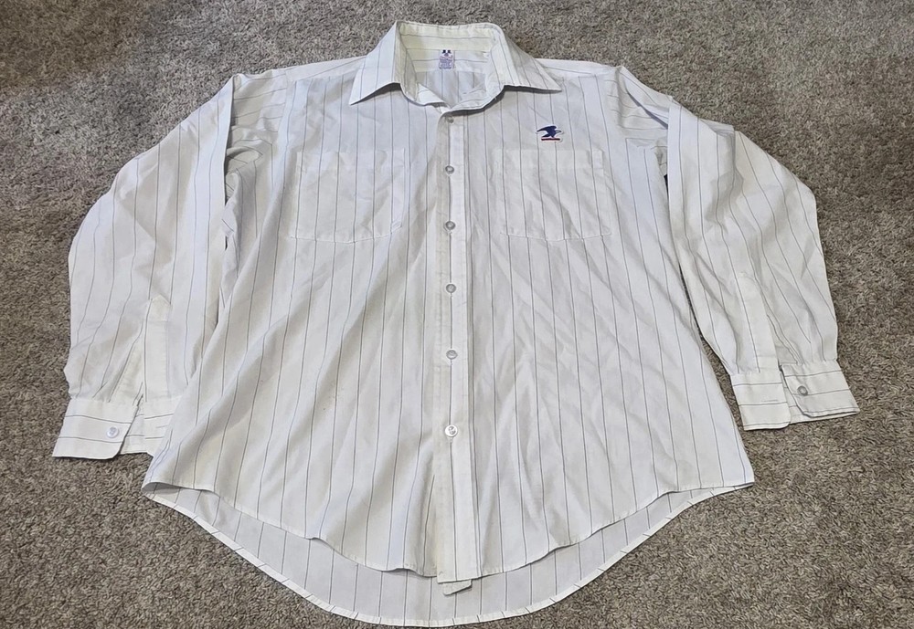Vtg USPS Postal Service Striped Button Up Long Sleeve Flying Cross Union Made #1