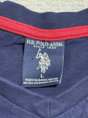 US Polo Assn Shirt Mens Large Navy Blue Red Embroidered Logo V Neck Tee Cotton