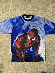 Vtg 2002 Marvel Columbia Spider-Man Movie Promo Blue Polyester Satin T-Shirt
