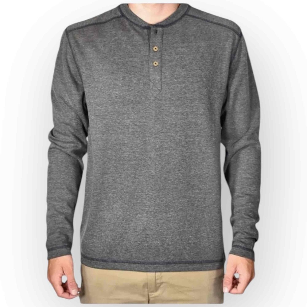 Vintage 1946 Mens Stretch Button-Placket Henley Shirt, Charcoal Heather 0535S