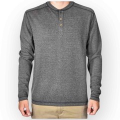 Vintage 1946 Mens Stretch Button-Placket Henley Shirt, Charcoal Heather 0535S
