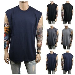 Mens HEAVY WEIGHT Muscle T-SHIRT Tank Top Sport Sleeveless Big Tall Fitness Gym