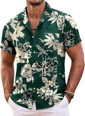 Mens Hawaiian Shirt Short Sleeve Floral Button Down Tropical Beach Casual Top