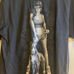 Vintage Tatted Skull Day Of The Dead Girl Pitbull Black T Shirt Size XL