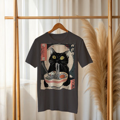Black Cat Ramen T-Shirt – Japanese Noodle Bowl Graphic Tee A296