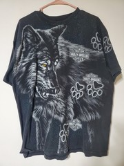 90s Vintage Harley Davidson All Over Print Tshirt XL Wolf Single Stitch Rare