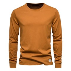 Solid Color Cotton T Shirt Men Casual O-neck Long Sleeved Mens Tshirts