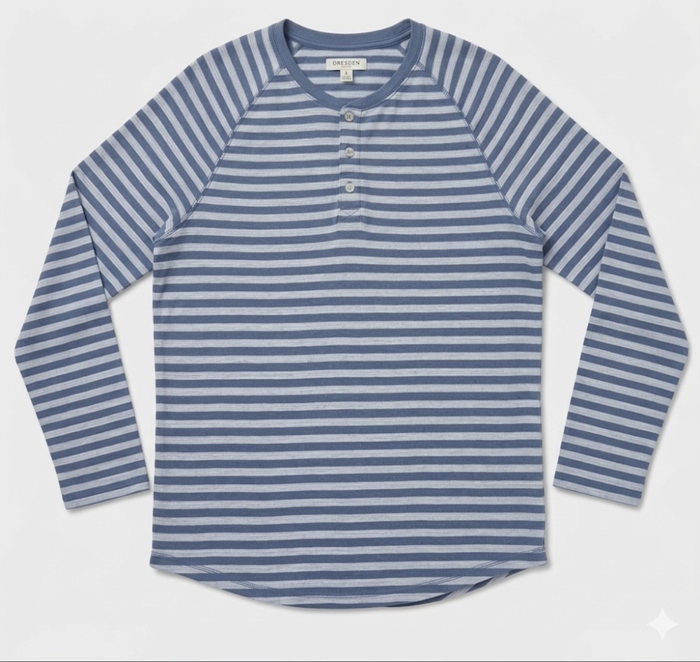 Goodthreads Indigo Shirt Mens Large Navy White Striped Raglan Sleeve Henley Neck