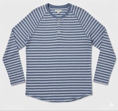 Goodthreads Indigo Shirt Mens Large Navy White Striped Raglan Sleeve Henley Neck