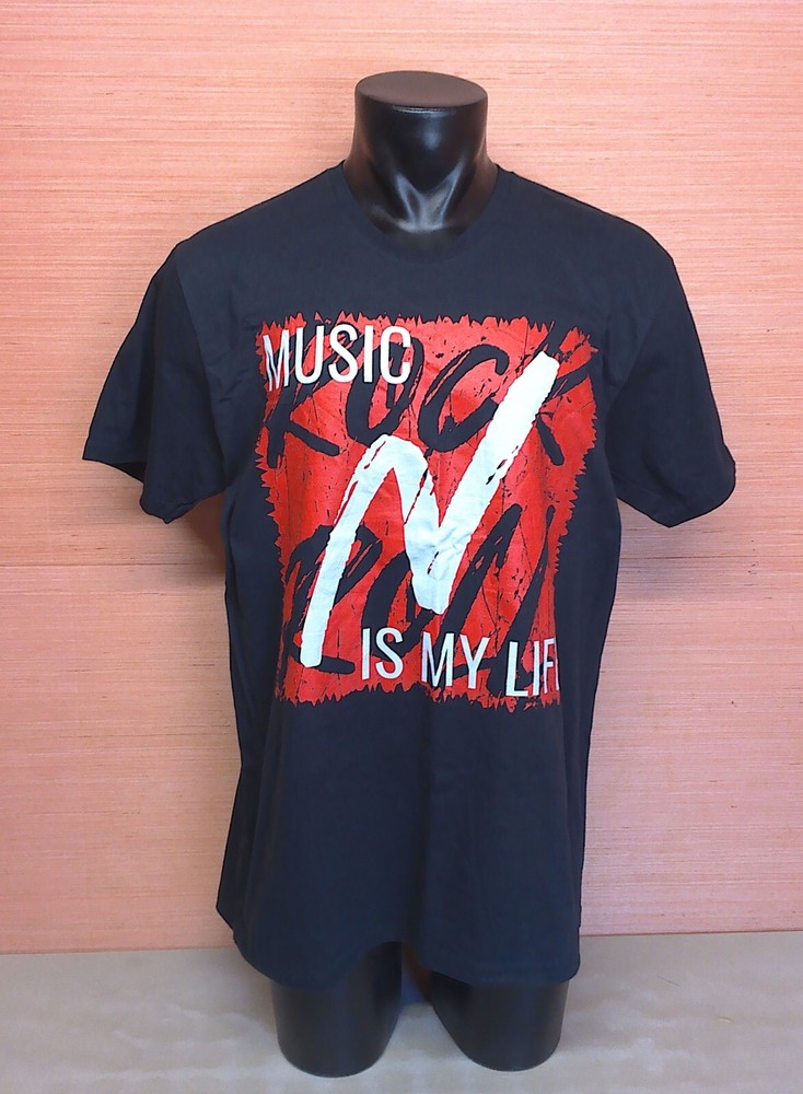 Rock N Roll Music N My Life Black Short Sleeve T-Shirt Adult Size X-Large