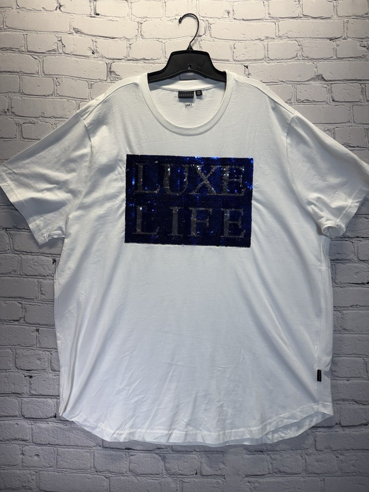 Sean John men’s short-sleeved white graphic t-shirt with sequins, Luxe Life, 3XL