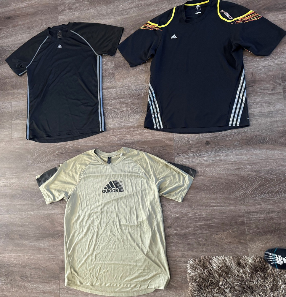 3 pc lot Adidas Workout Shirts Men’s Large 2 Climacool Black Gree Yellow