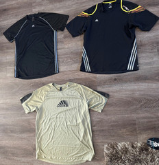 3 pc lot Adidas Workout Shirts Men’s Large 2 Climacool Black Gree Yellow