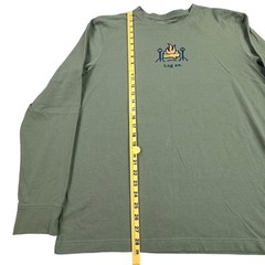 Life Is Good Crusher Log On Camp Fire Shirt Men Large Green Cotton Camping NEW