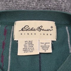 Eddie Bauer Men’s Medium Tall Henley Shirt Long Sleeve Green Striped 100%