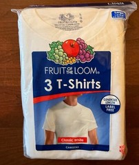 Vintage Fruit of The Loom Crew Neck White Cotton T-Shirt 3 Pack, size Large