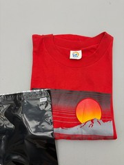 Vintage 80s Cal Cru New Mexico Graphic T Shirt Red Sunset Mountain Large