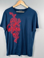 Alexander McQueen Ivy Skull Embroidered T Shirt Men XL Navy Blue Made Italy 2017