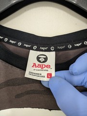 A Bathing Ape Shirt Mens L Black Ape Face Camo Panel Tee Taped Sleeve Contrast