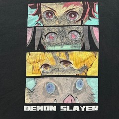 Demon Slayer Graphic T-Shirt L Black Kimetsu No Yaiba Character Eyes