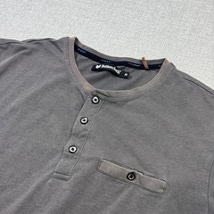 Buttercloth T-Shirt Mens M Gray Henley Short Sleeve Jersey Cotton Stretch Pocket