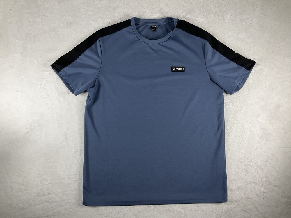 SHEIN Men’s Large Blue Athletic T Shirt Contrast Shoulder Short Sleeve Casual