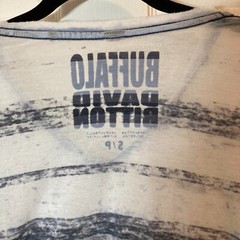 Buffalo David Bitton T-Shirt Small S Sheer Striped Ragged Edge V-Neck Tee READ