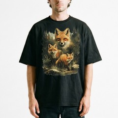 Red Fox Family Watercolor Splash Forest T-Shirt Wildlife Nature Lover Animal Tee