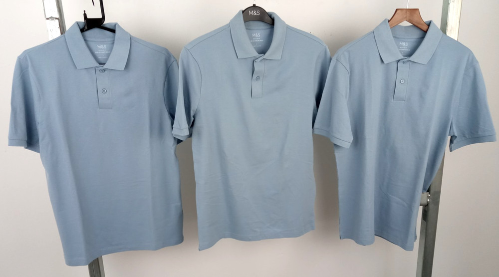 M&S Men’s Ultimate Polo Shirts Size S 3Pcs Bundle Regular Fit Light Blue New