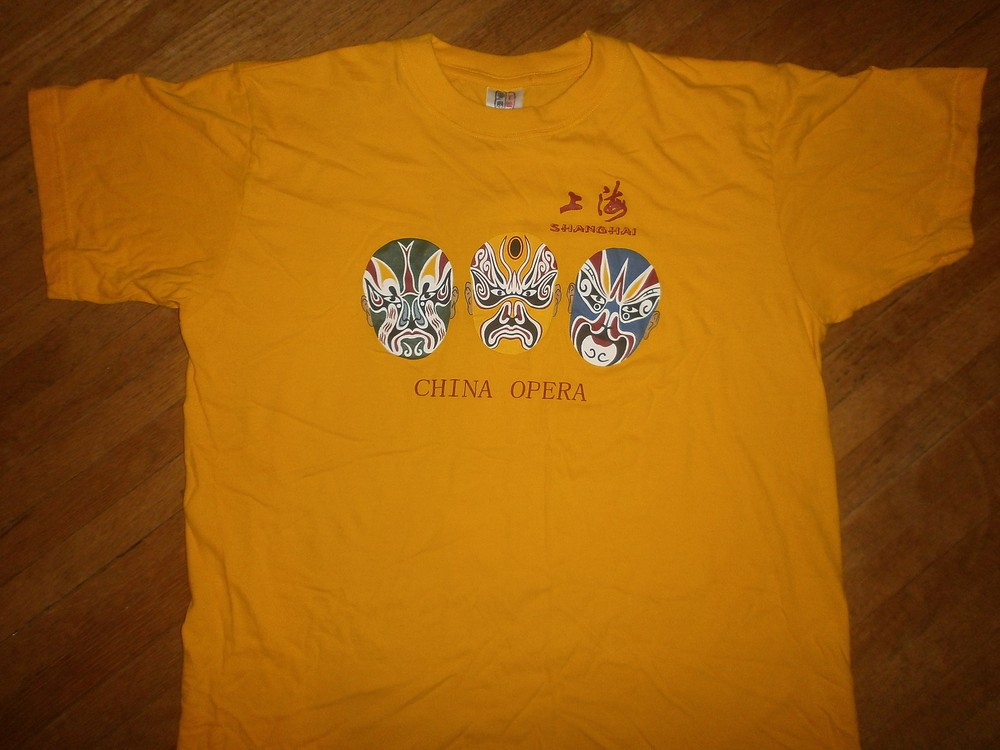 SHANGHAI CHINA OPERA T SHIRT Colorful Chinese Masks Yellow Adult XL
