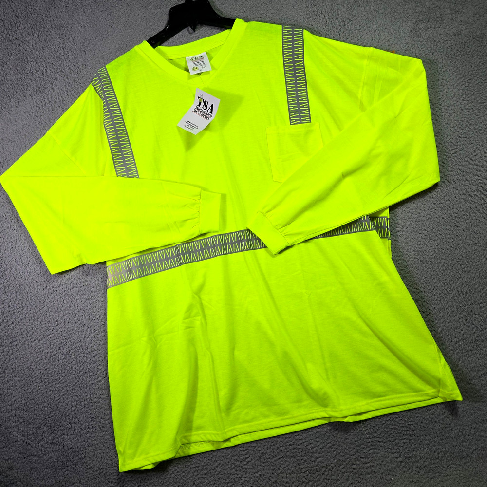 TSA Hi Viz Shirt Mens 6XL Yellow Long Sleeve Pocket Tee Casual Class 1 2 NWT