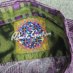Robert Graham Button Up Shirt Mens 2XL Purple Paisley Floral Flip Cuff Preppy