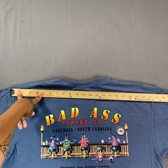 VTG Bad Ass Coffee Co Shirt Mens XL Blue Columbia SC Graphic Tee Duck Co