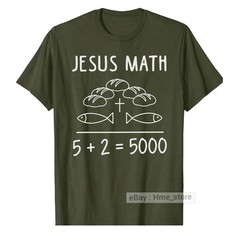 Jesus Christ Math T-shirt 2 Fishes 5 Breads Feeds The 5000 Bible Christian Faith