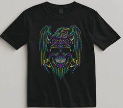 Skull Eagle Spirit Shirt Neon Tribal Art Graphic Tee for Biker Gothic Men