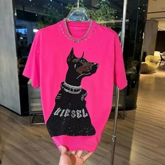 New Men Fashion Diamond Dog Rhinestones Luxury T-Shirt High Quality 3 Colors