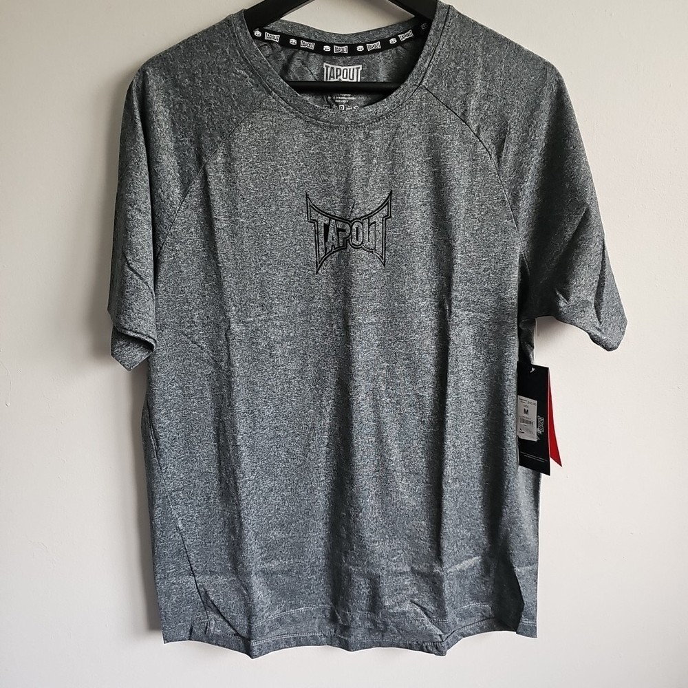 NWT Tapout Heathered Gray Size Medium W/ Black Puff Print Short Sleeve Shirt