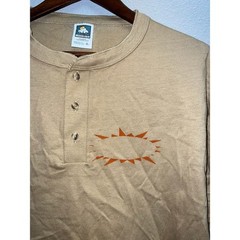 Vintage Long Sleeve Brown Shirt 1/4 Button Up Anvil Cotton Deluxe Tee Large 90s