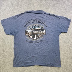 VTG 2005 Harley Davidson T Shirt Mens XL? Blue Greensboro NC Flames Graphic Tee