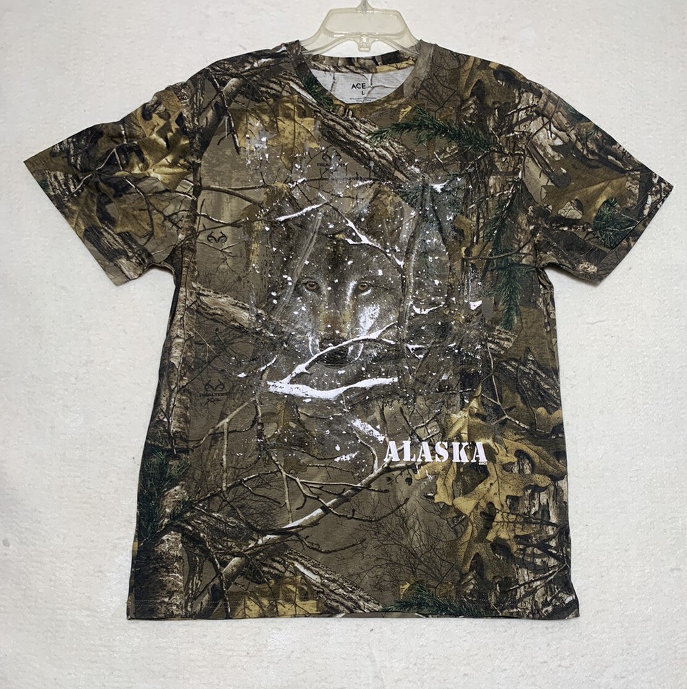 Ace Sportswear Camo T Shirt Men’s Large “Coyote Alaska” Clean Graphics!