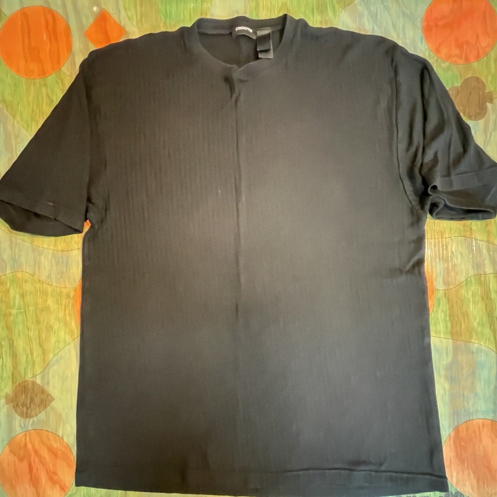 Vintage Claiborne T-Shirt Mens XLarge Ribbed Black Pullover Y2K Cotton Polyester