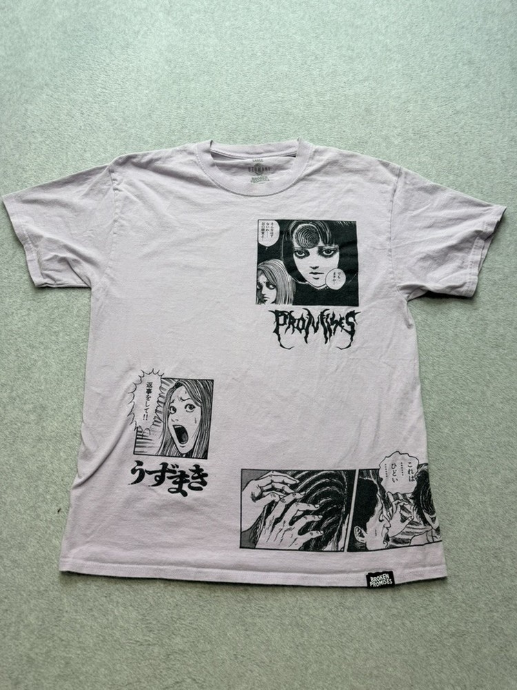 Broken Promises Uzumaki Junji Ito Mens Graphic T Shirt Large Lavender Manga