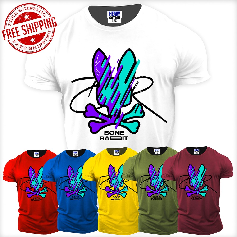 Glitchy Bone Rabbit Mens TShirt Happy Easter Colorful Graphic Birthday USA Tee