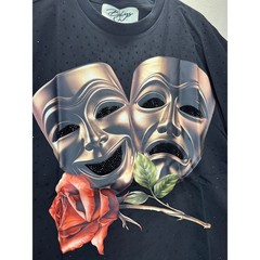 BKYS NWT Black Rhinestone Theater Masks Rose Graphic T Shirt Size S Streetwear