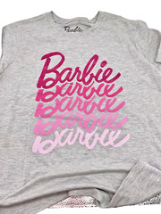 Barbie T-Shirt Unisex Adult Light Gray with Pink Ombre Letters “Barbie”